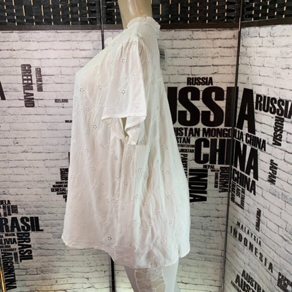 Torrid White Eyelet Mock Neck Ruffle Trim Top - Picture 5 of 6